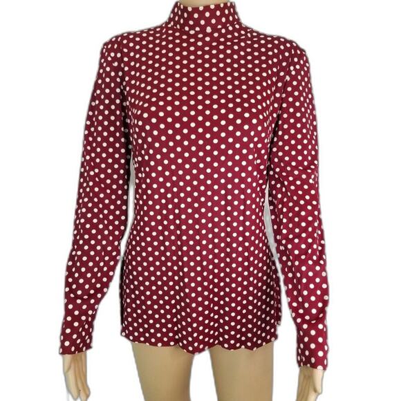 60s Vintage Go Go Burgundy White Polka Dot Long Sleeve Collar Tunic Zipper Slits - Picture 1 of 8
